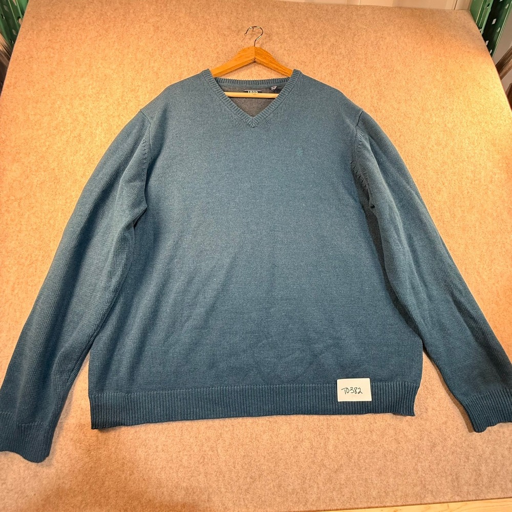 IZOD Mens V-Neck Sweater Blue Heathered Knit Pullover XXL Long Sleeve Logo - Picture 1 of 7